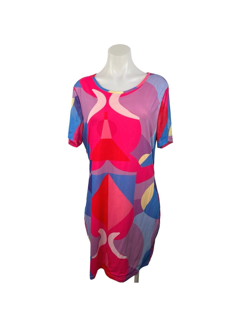 Shein Curve Women's Multi Short Sleeve Crew Neck Pullover A-Line Midi Dress 2XL